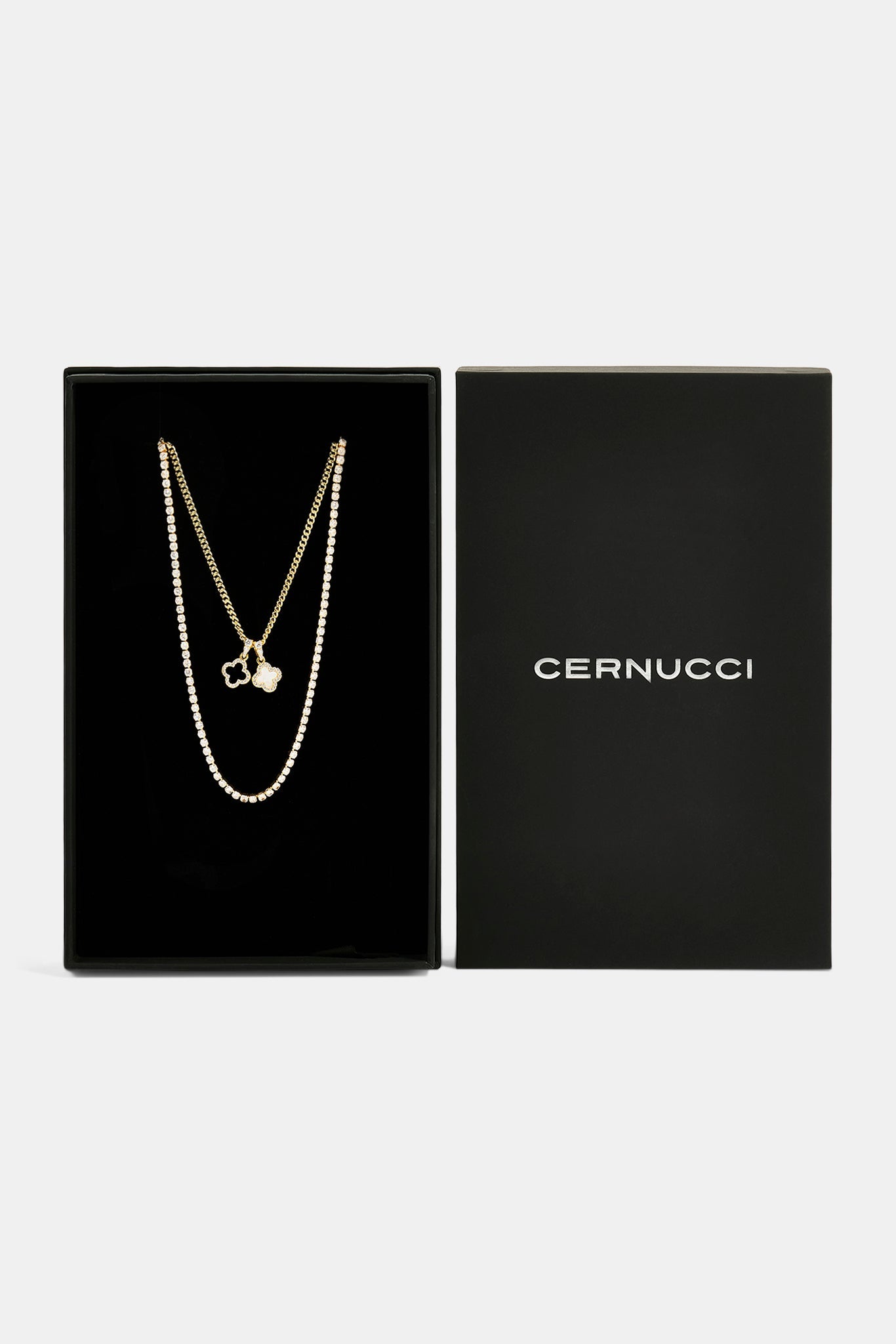 2.5mm Micro Tennis Chain & 10mm Iced Mother Of Pearl Double Motif Necklace