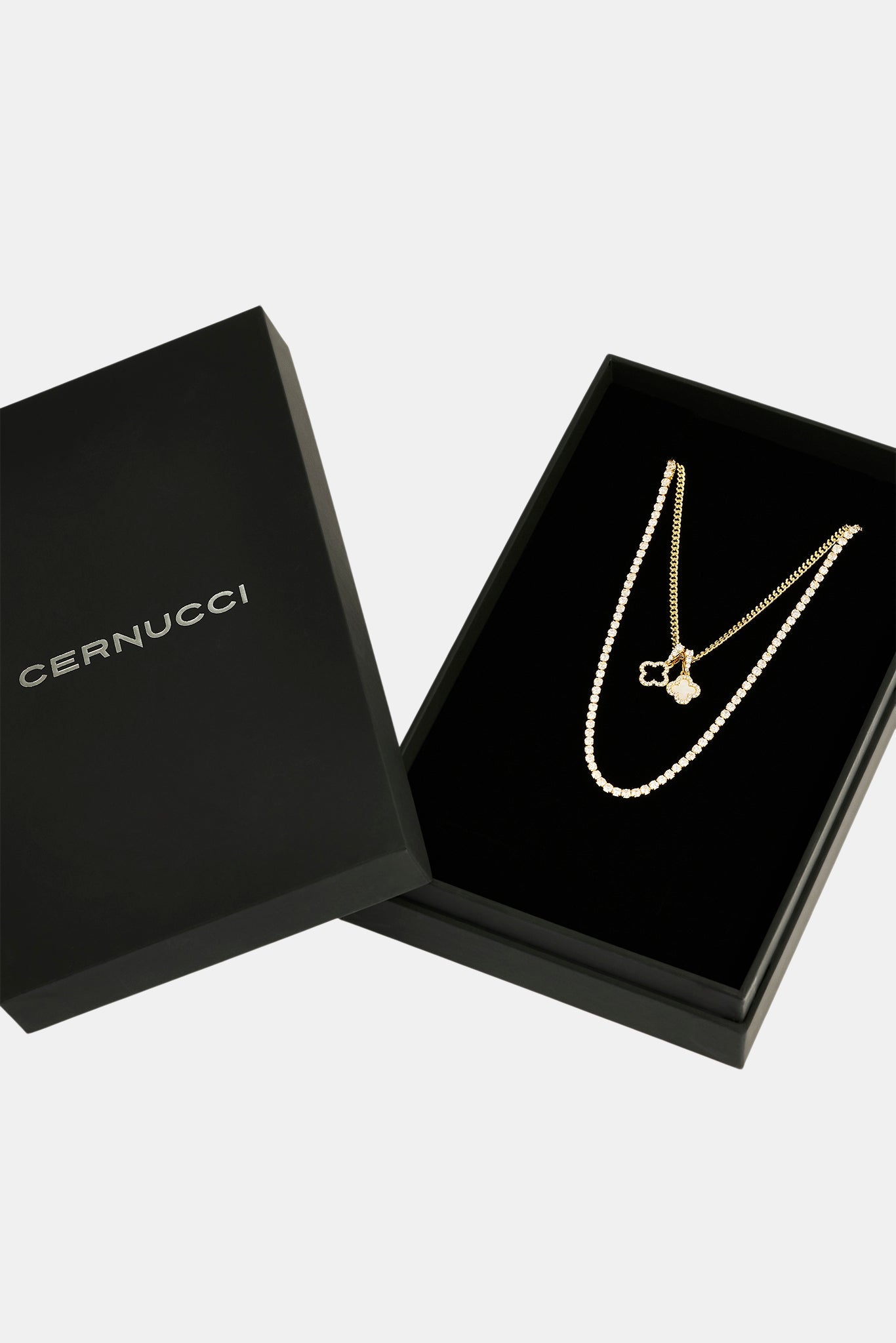 2.5mm Micro Tennis Chain & 10mm Iced Mother Of Pearl Double Motif Necklace