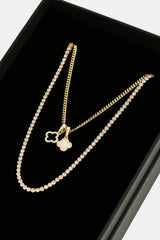 2.5mm Micro Tennis Chain & 10mm Iced Mother Of Pearl Double Motif Necklace
