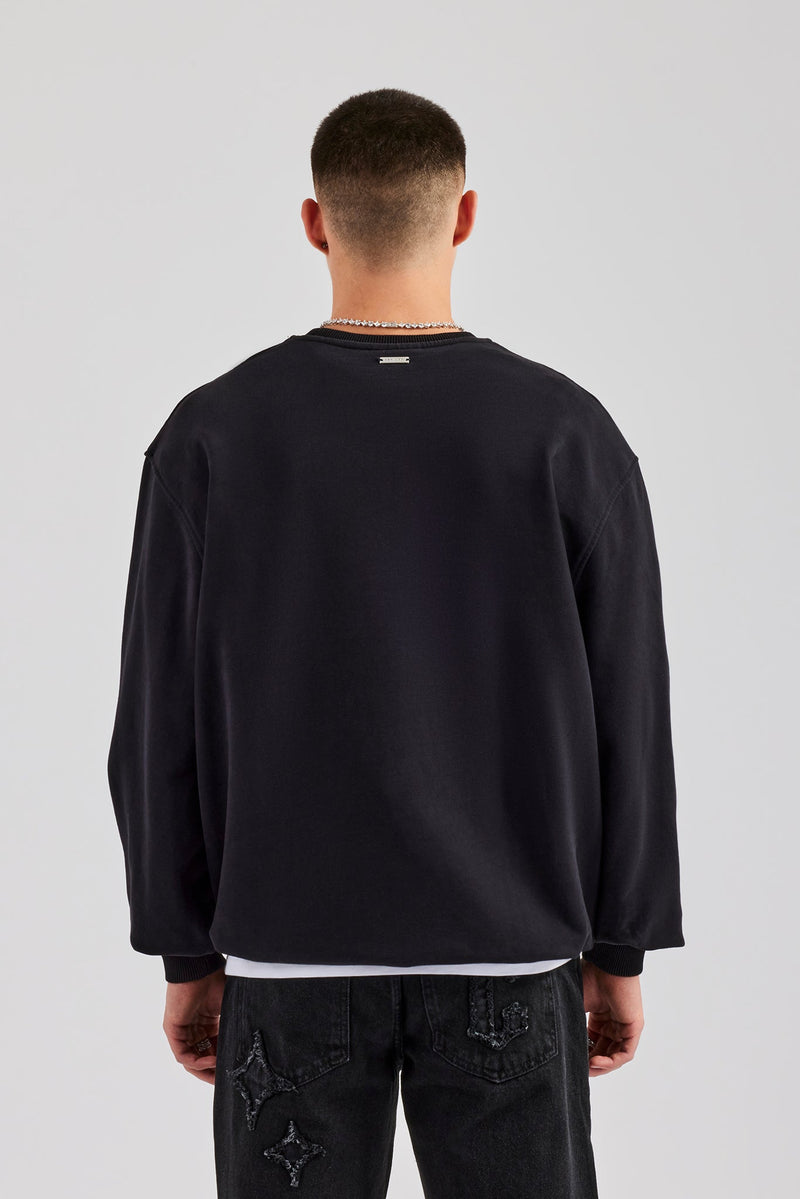 Cernucci Embroidered Oversized Sweatshirt - Black