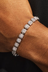 Clustered Tennis Bracelet & Chain - 7mm - White
