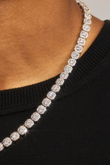 Clustered Tennis Bracelet & Chain - 7mm - White