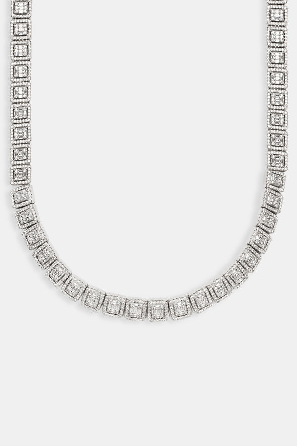 12mm Clustered Tennis Chain - White Gold