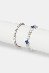 5mm Blue Motif Tennis Bracelet & 3mm Tennis Bracelet - White