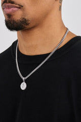 Compass Pendant & 5mm Miami Cuban Necklace - White