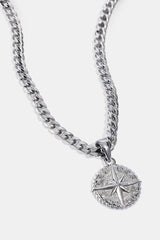Compass Pendant & 5mm Miami Cuban Necklace - White