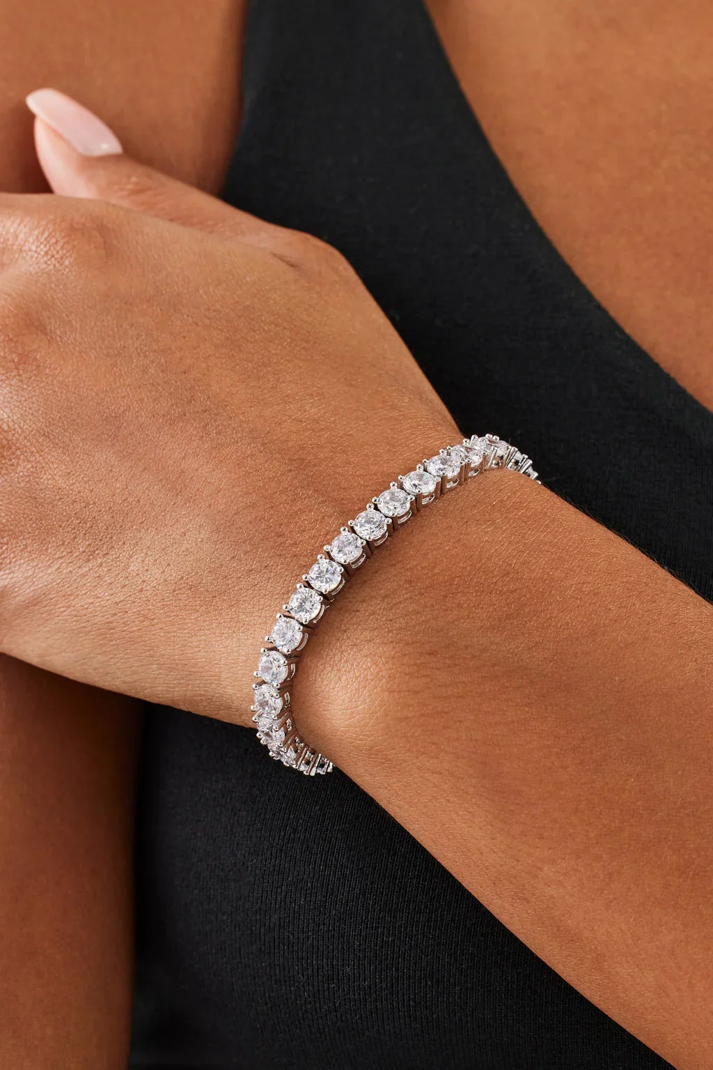 Womens Tennis Chain & Tennis Bracelet Set - 5mm - White
