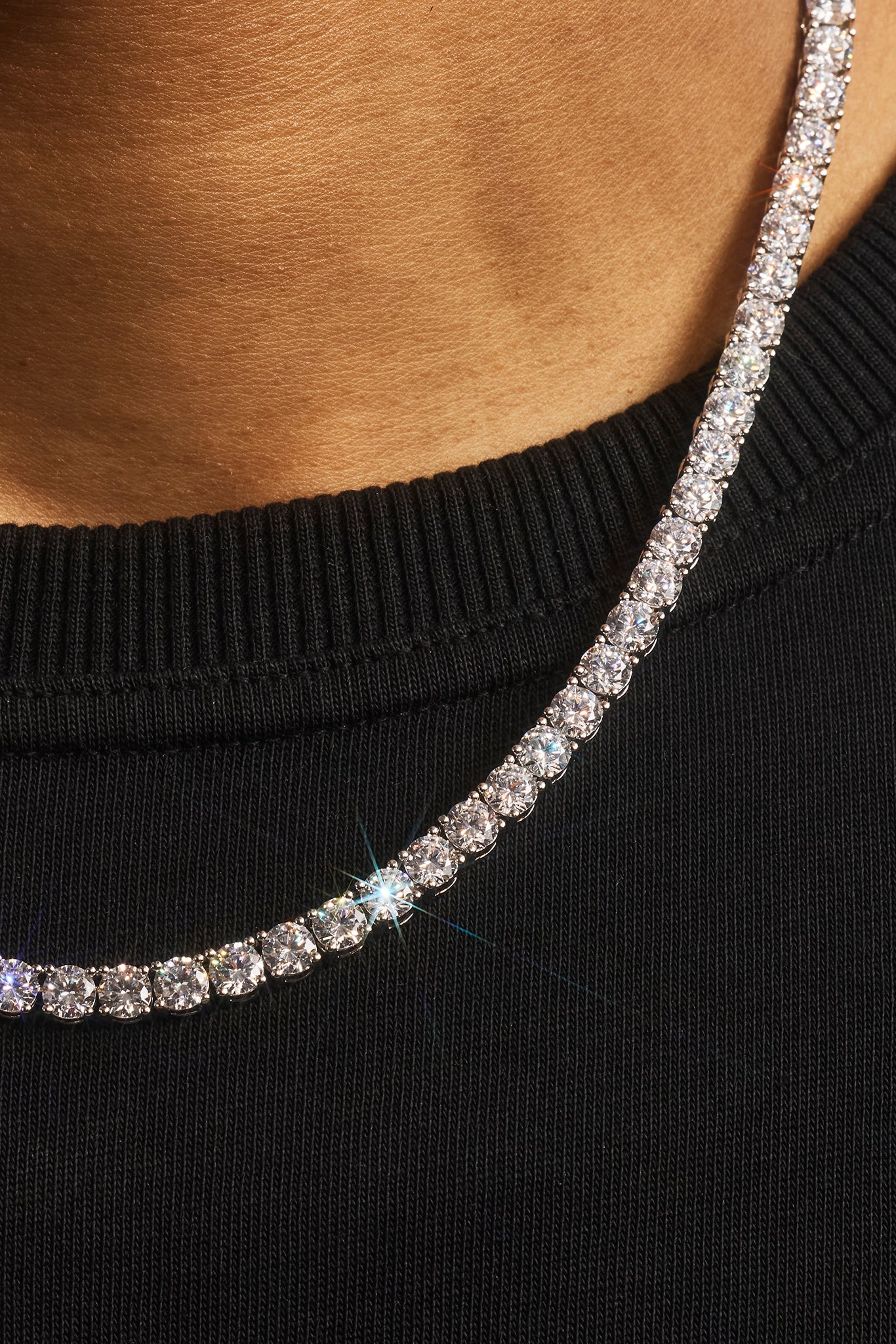 5mm Tennis Bracelet, Chain & Round Cut Stud Earring - 6mm - White