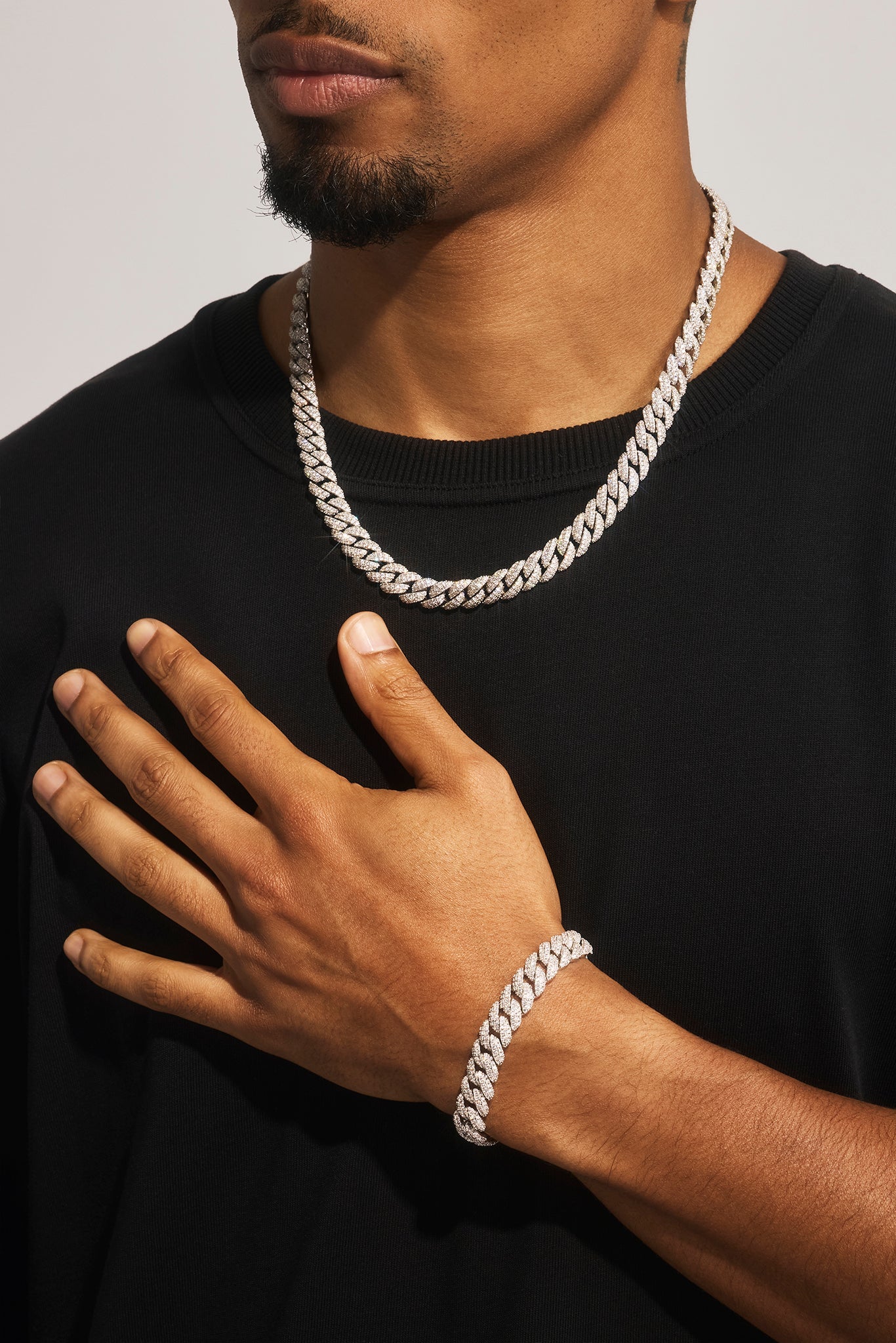 Iced Out Cuban Bracelet & Chain - 8mm - White