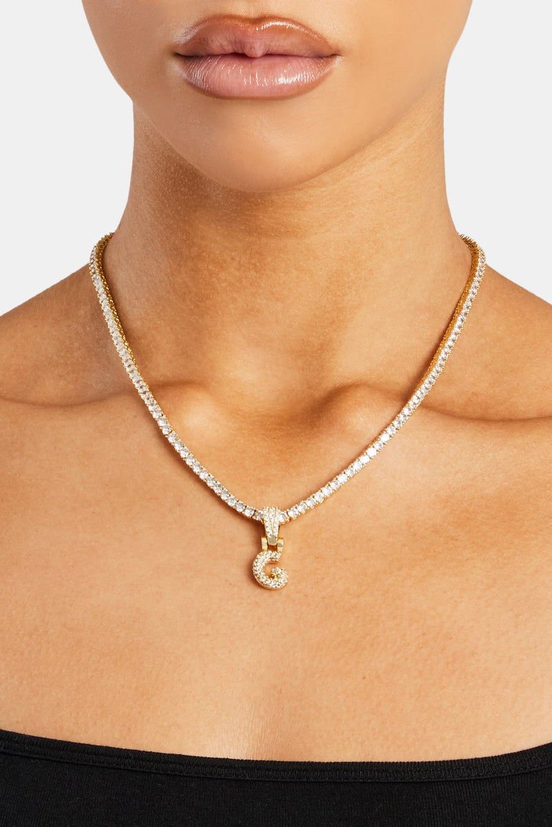 Iced Mini Bubble Pendant & Tennis Chain - Gold 3mm