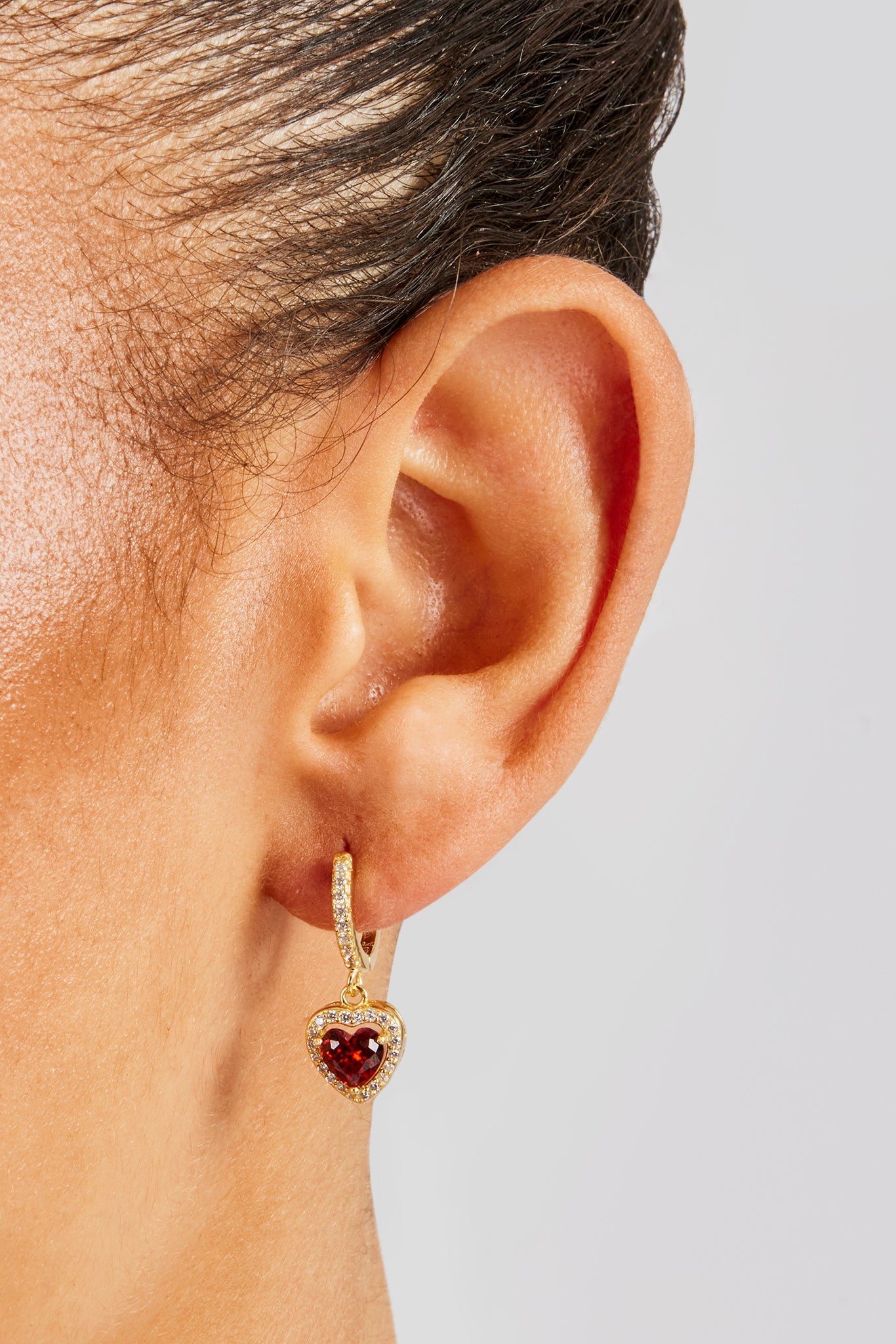 Red Heart Drop Earrings - Gold - 25mm