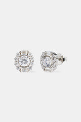 Round Baguette Cluster Stud Earrings - 9mm