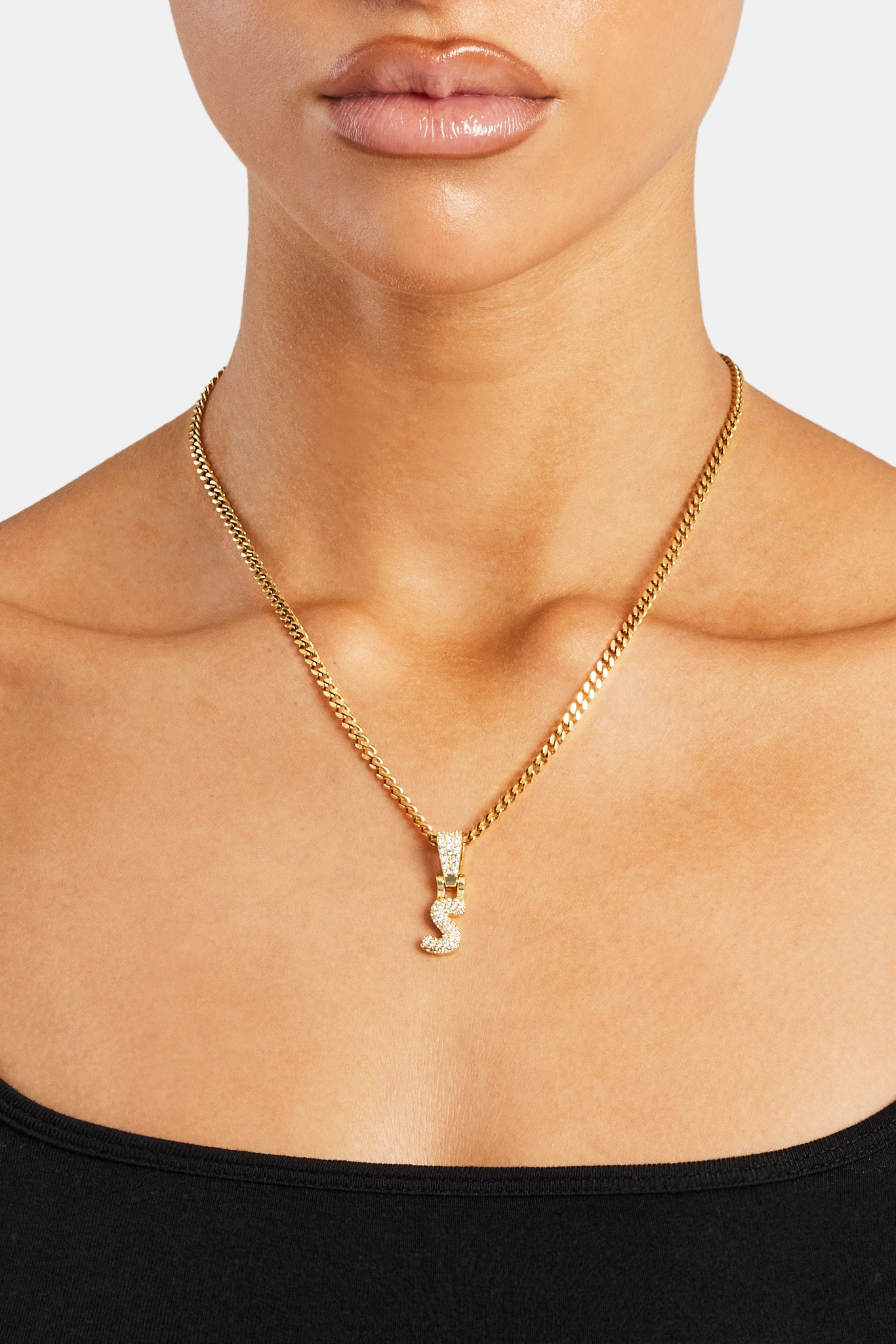 Micro Chain Iced Mini Bubble Pendant & Micro Cuban Chain - Gold | Womens Bundles ...
