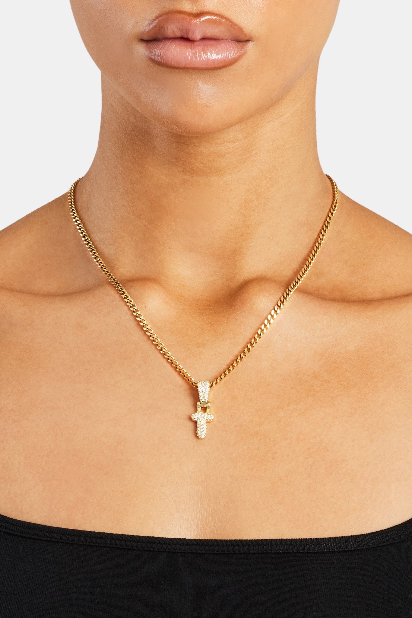 Micro Chain Iced Mini Bubble Pendant & Micro Cuban Chain - Gold | Womens Bundles ...