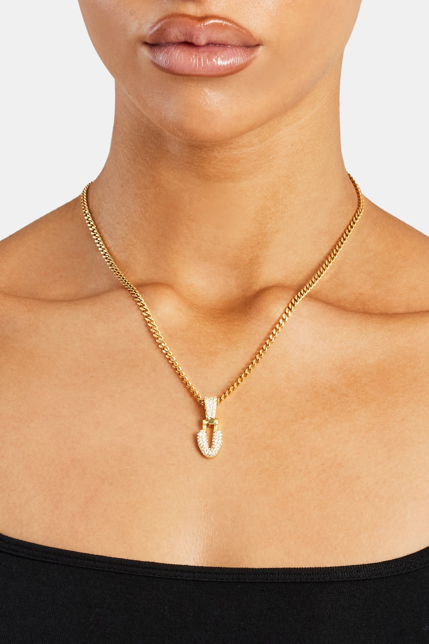 Micro Chain Iced Mini Bubble Pendant & Micro Cuban Chain - Gold | Womens Bundles ...