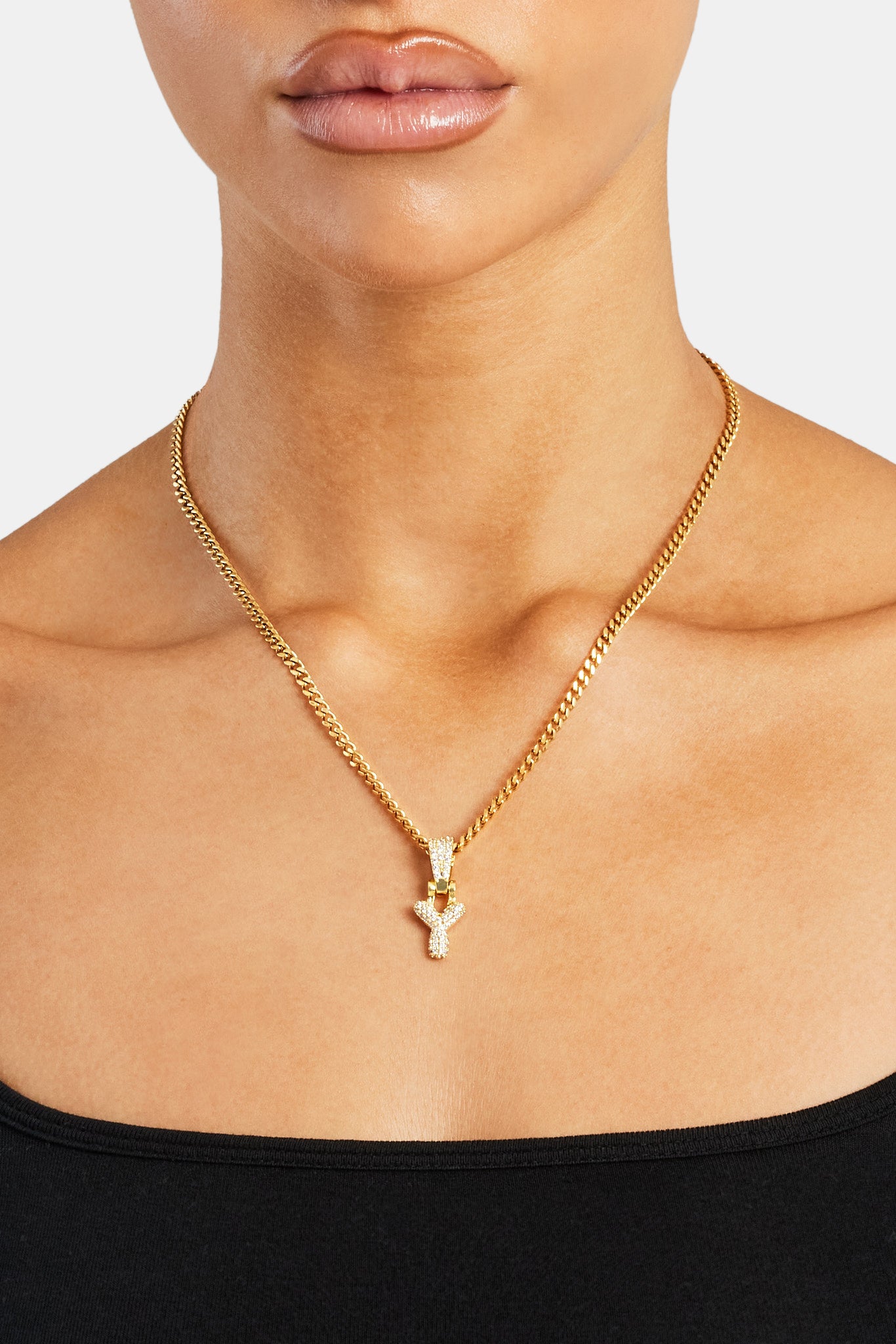 Micro Chain Iced Mini Bubble Pendant & Micro Cuban Chain - Gold | Womens Bundles ...