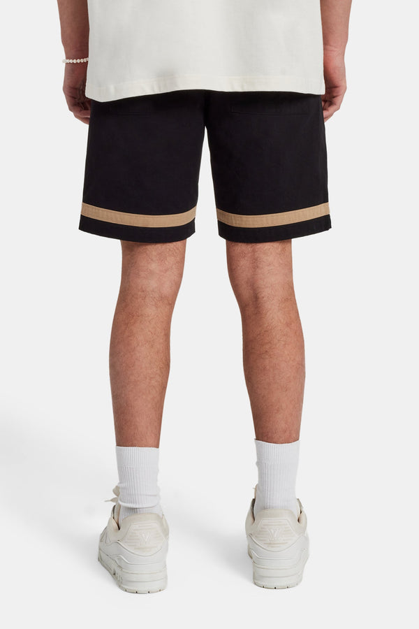 Text Panelled Shorts - Taupe