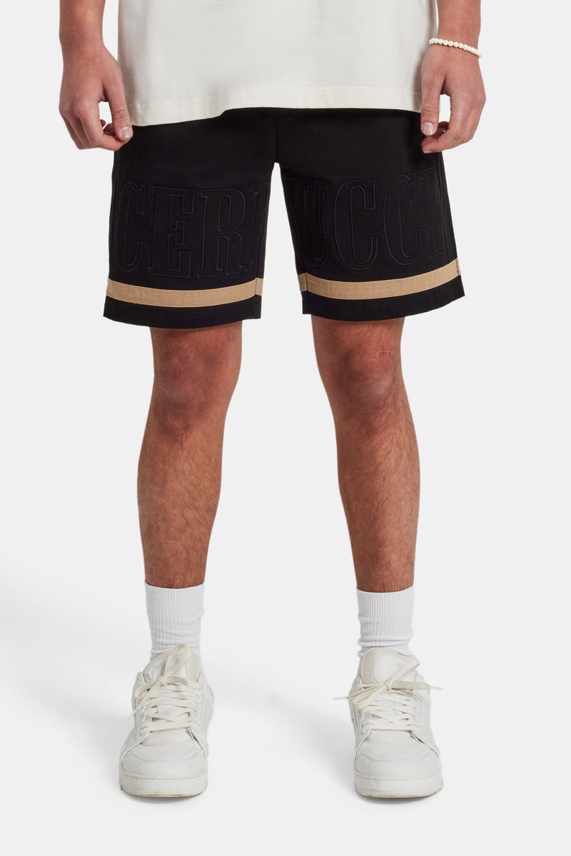 Text Panelled Shorts - Taupe