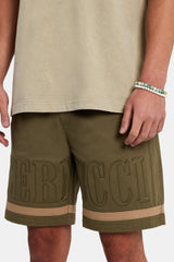 Text Panelled Shorts - Khaki