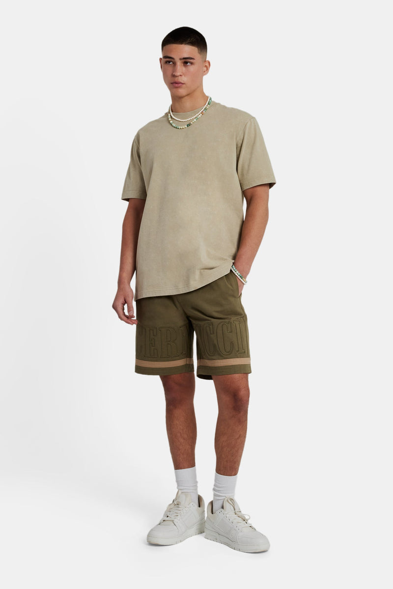 Text Panelled Shorts - Khaki