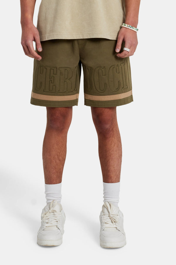 Text Panelled Shorts - Khaki