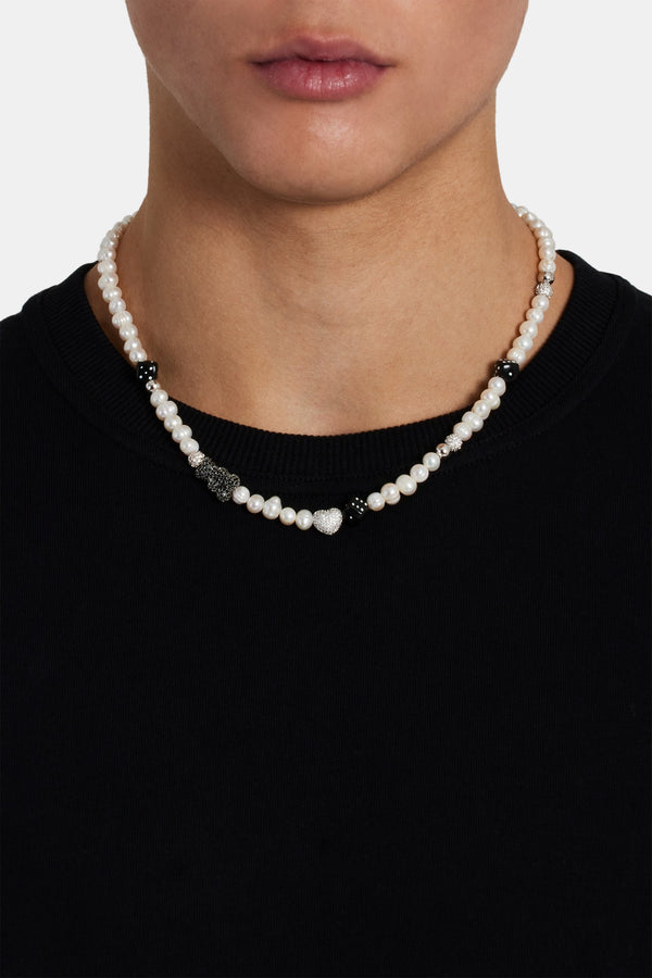 Iced Black Motif Freshwater Pearl Necklace
