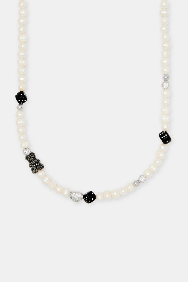 Iced Black Motif Freshwater Pearl Necklace