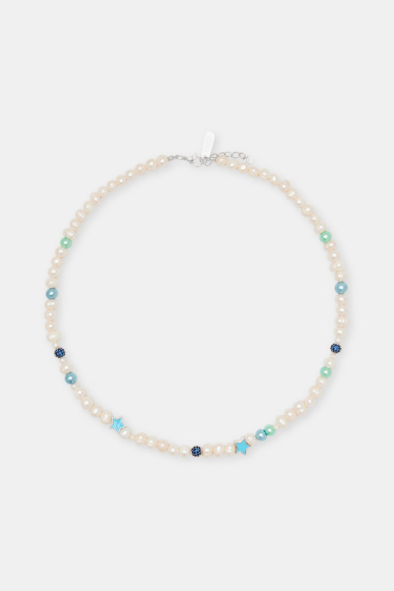 Freshwater Pearl Blue Star Motif Necklace