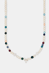 Iced Cross Freshwater Pearl Bead Necklace