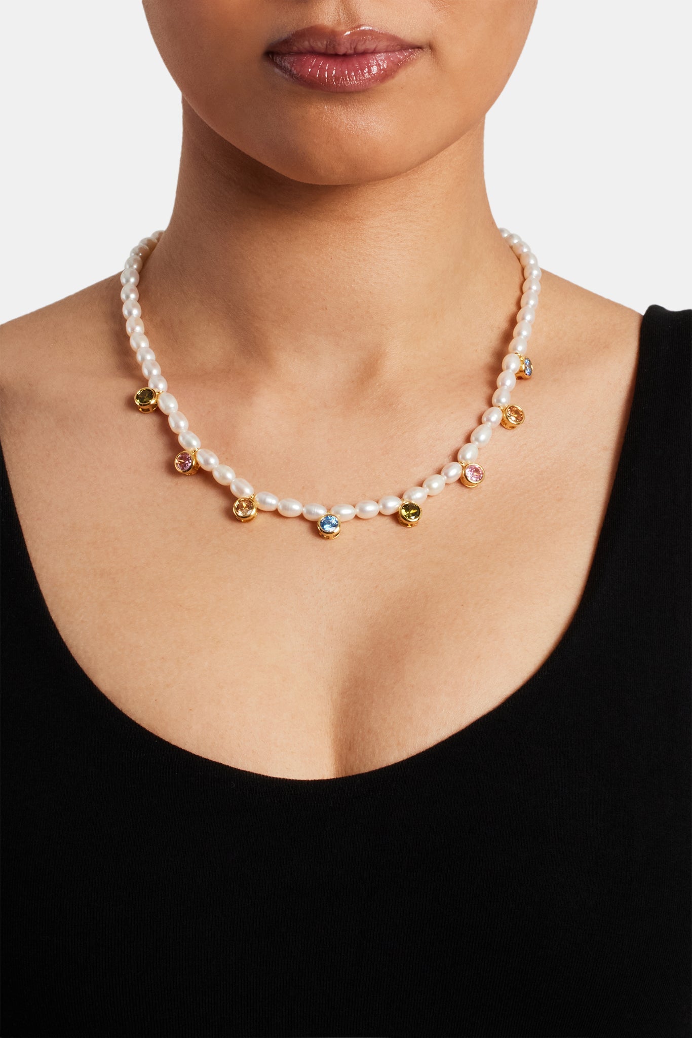 Freshwater Pearl Drop Gem Necklace - 6mm