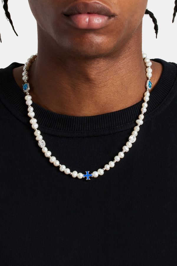 Freshwater Pearl Blue Motif Necklace