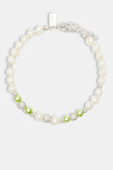 Freshwater Pearl Ice Ball & Green Bead Bracelet