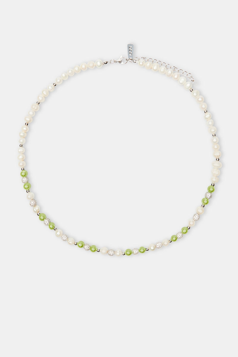 Freshwater Pearl Ice Ball & Green Bead Necklace