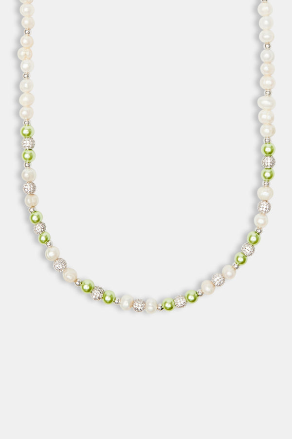 Freshwater Pearl Ice Ball & Green Bead Necklace