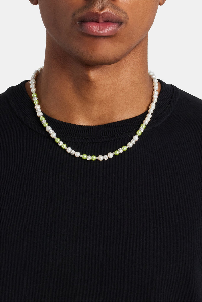 Freshwater Pearl Ice Ball & Green Bead Necklace