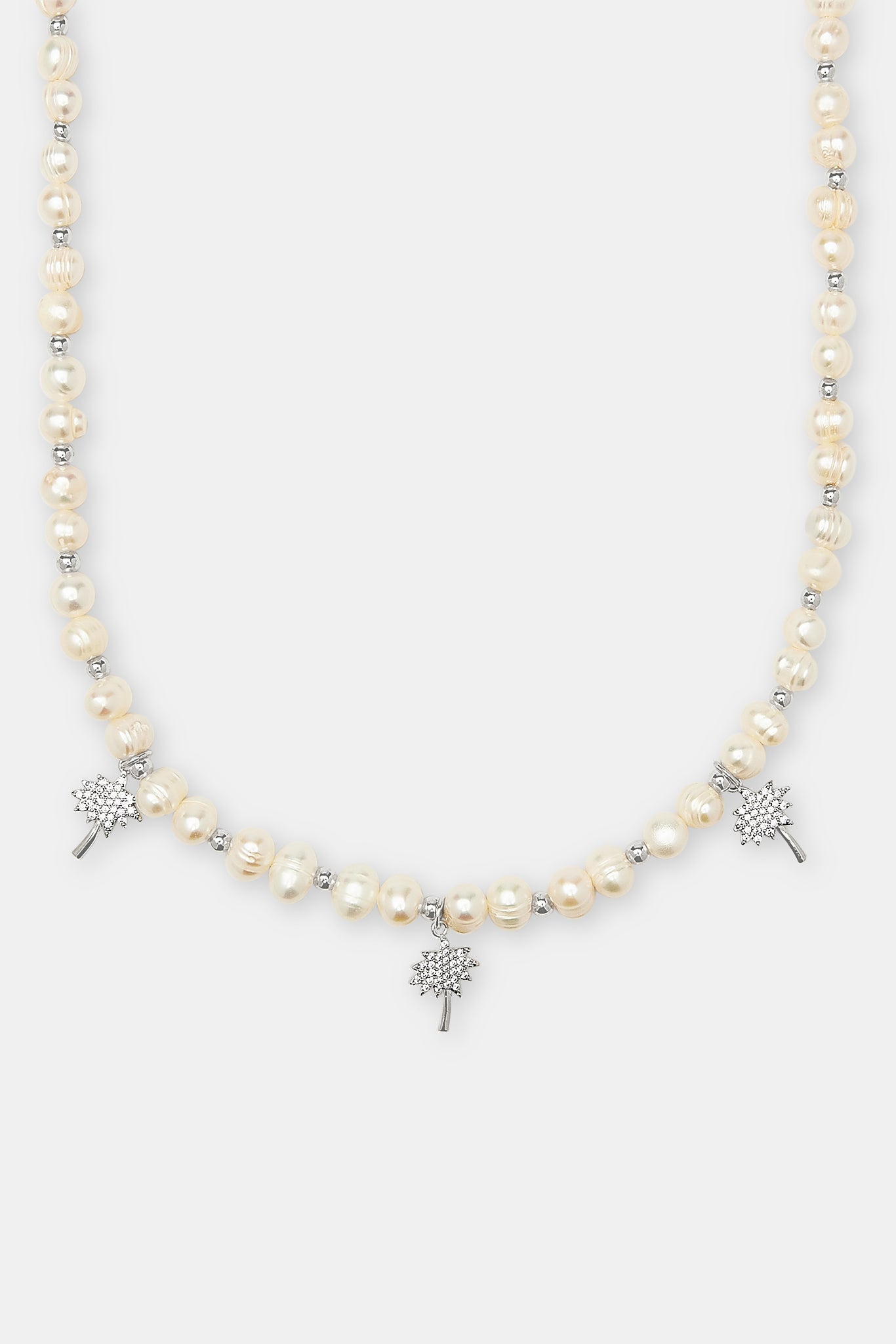 Iced Palm Tree Freshwater Pearl Necklace - 6mm
