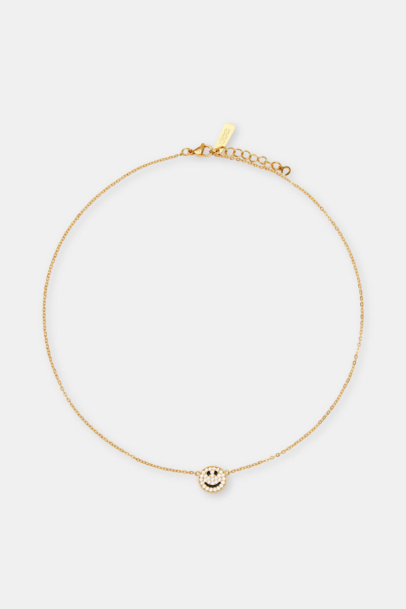 Iced Happy Face Motif Necklace