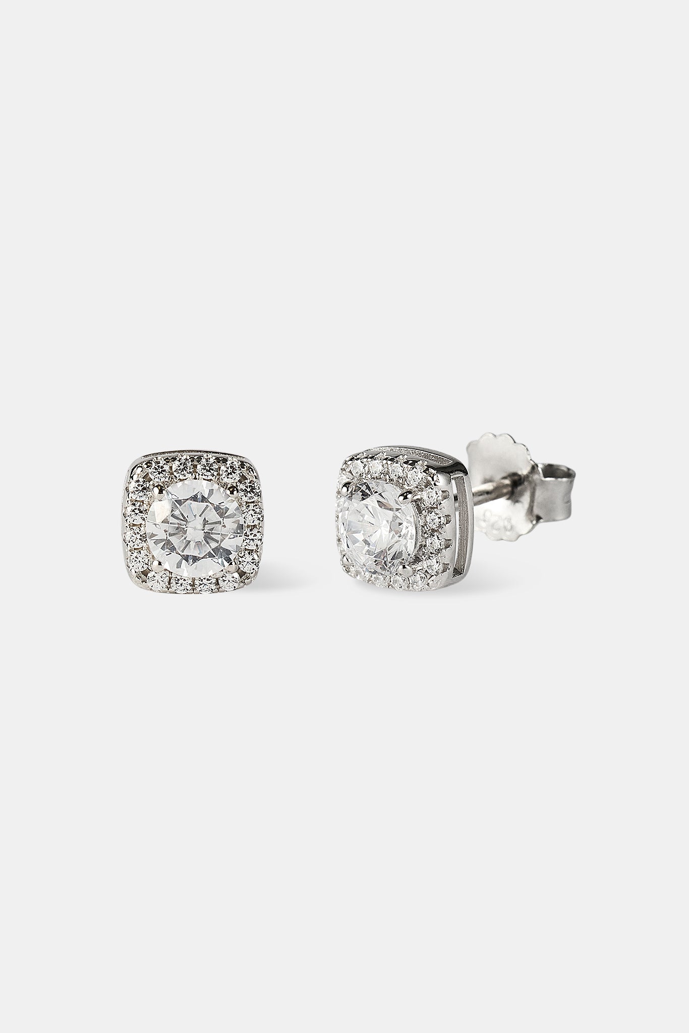 Iced Cluster Stud Earrings - 7mm - White