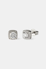 Iced Cluster Stud Earrings - 7mm - White