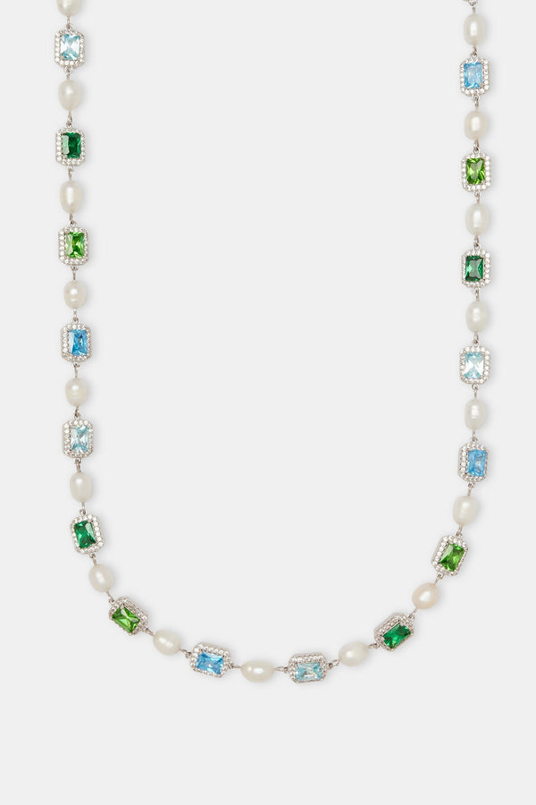 Multi Colour Blue Gemstone Freshwater Pearl Necklace