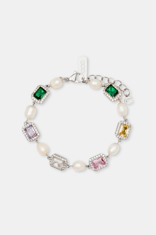 Multi Colour Gemstone Freshwater Pearl Bracelet