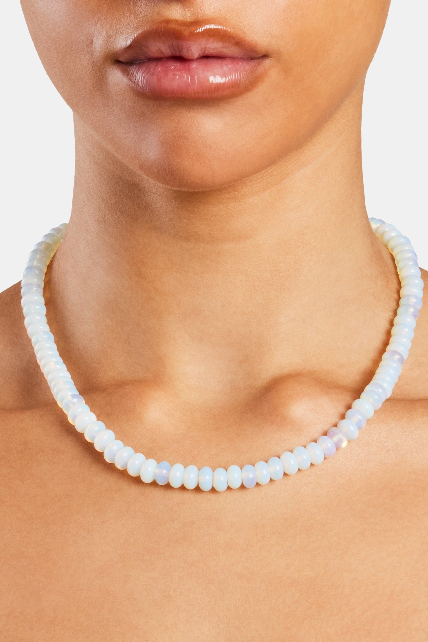 Opal Bead Necklace - White - 6mm