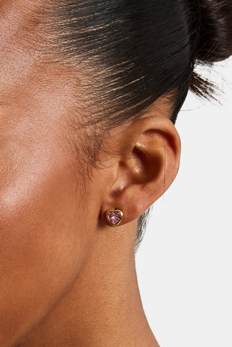 Pink Heart Gemstones Stud Earrings - 5mm