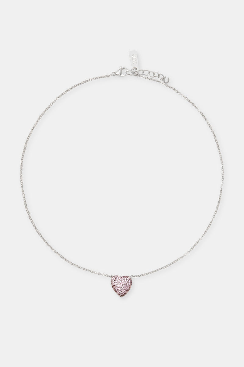Iced Pink  Heart Necklace - 12mm