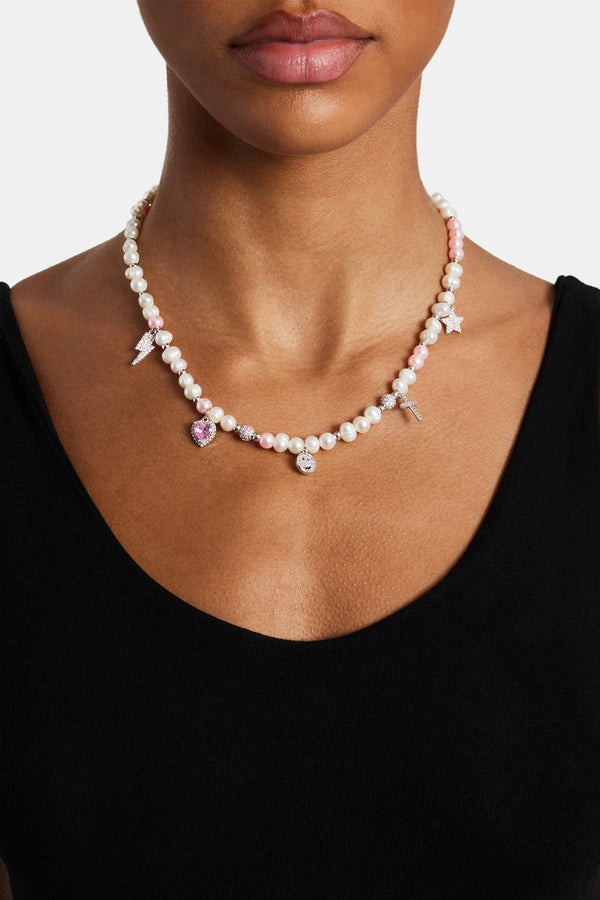 Iced Pink Mixed Motif Freshwater Pearl Necklace