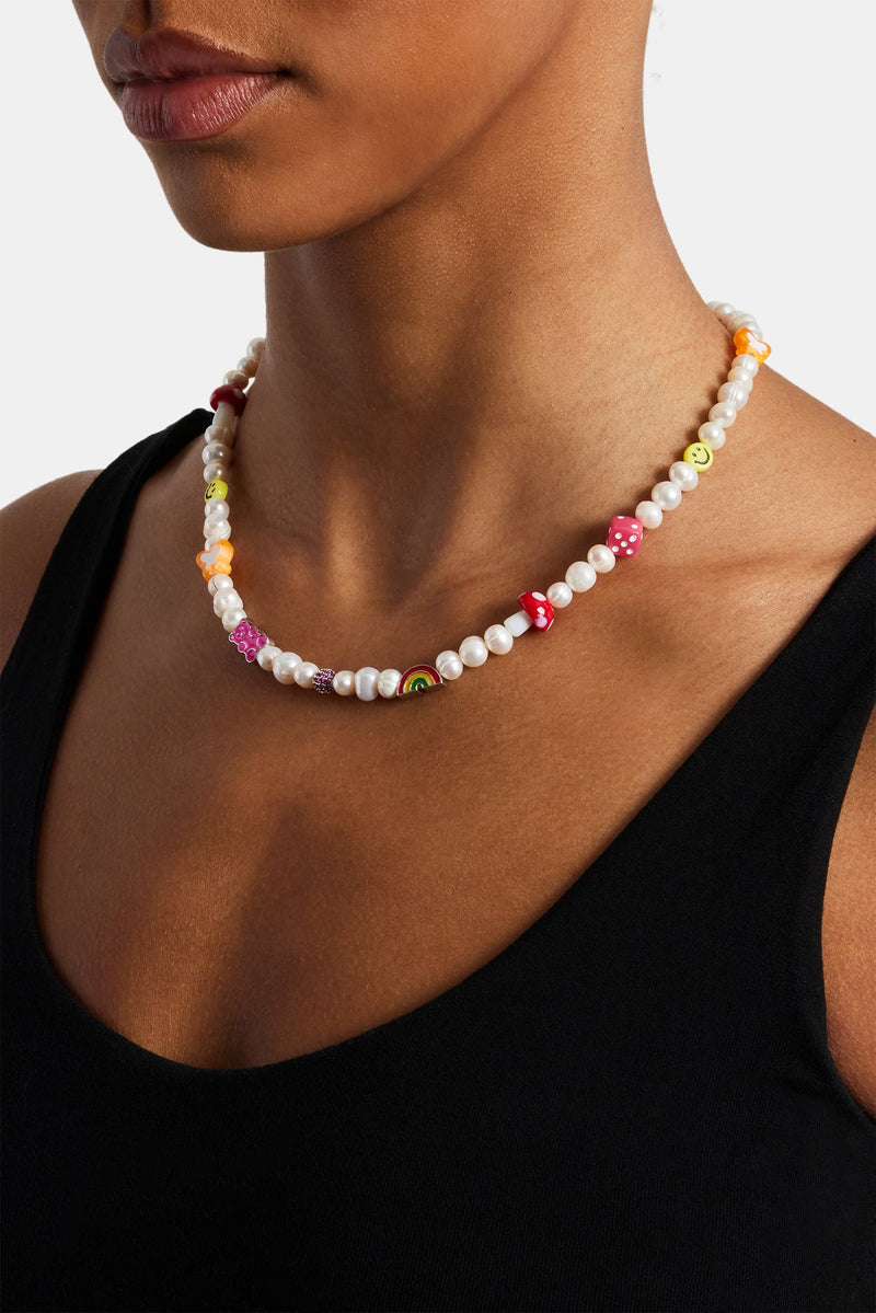 Pink Mixed Motif Bead Freshwater Pearl Necklace