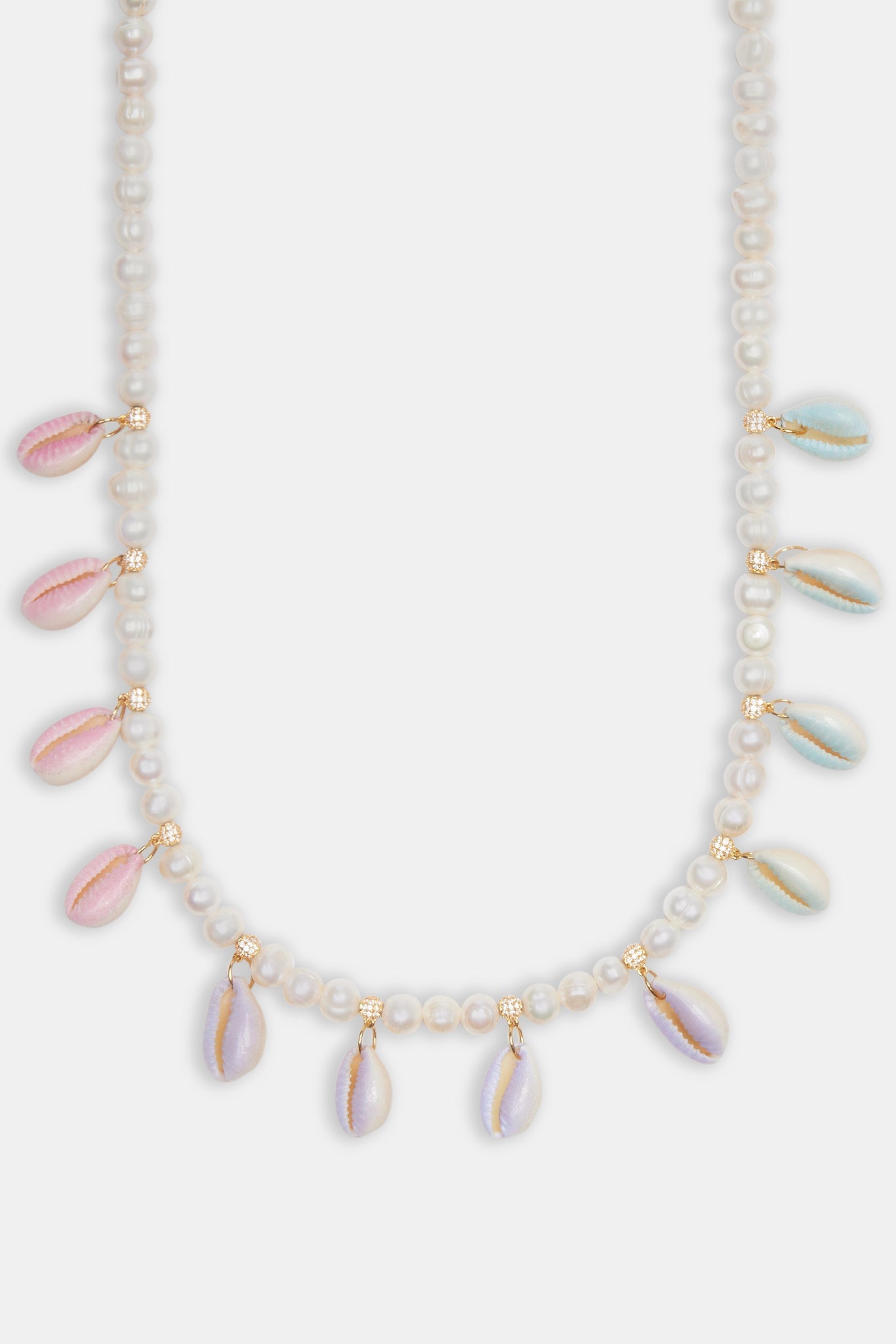 Freshwater Pearl Pastel Cowrie Shell Necklace - Gold - 6mm