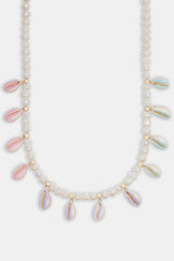Freshwater Pearl Pastel Cowrie Shell Necklace - Gold