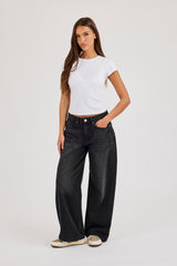 Womens Low Rise Baggy Jean - Washed Black