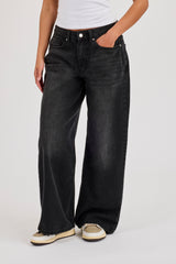 Womens Low Rise Baggy Jean - Washed Black